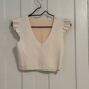 Club Monaco Reversible Cream Ruffle Sleeve Crop Top